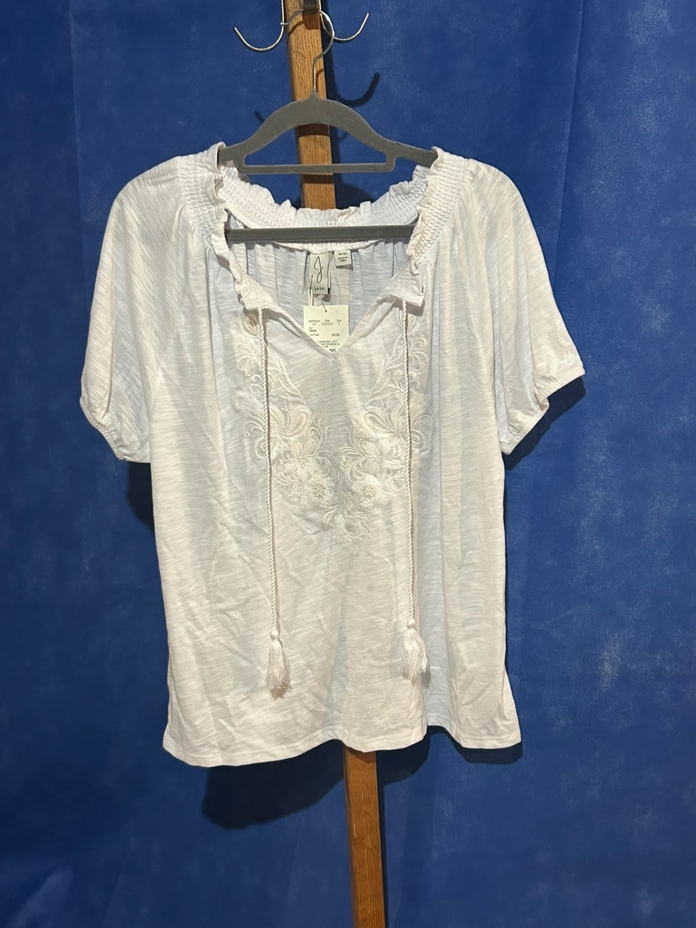 Joie White Embroidered Tie-Front Peasant Top